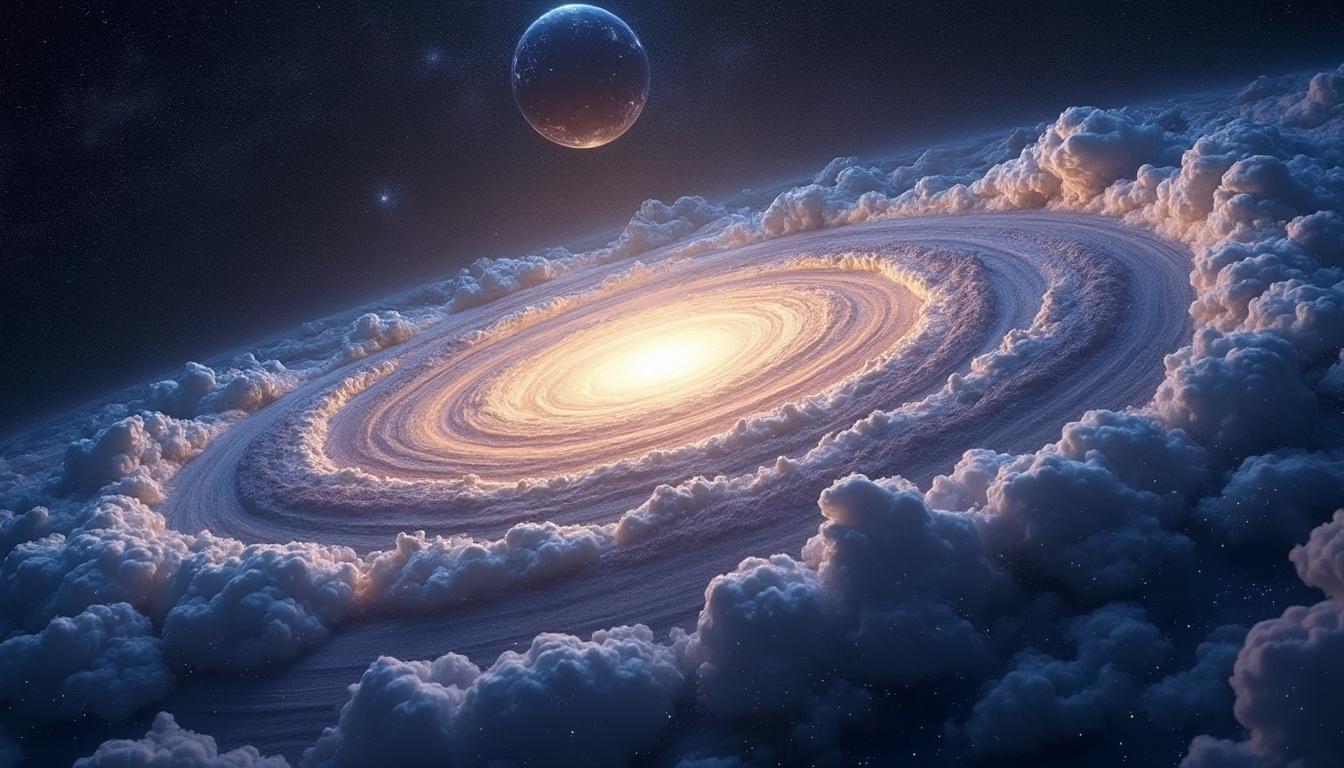 découvrez comment un disque primordial en rotation, formé il y a des milliards d'années, abrite au moins 15 amas d'étoiles denses en pleine formation, révélant les secrets de l'aube cosmique et de la naissance des premières étoiles.