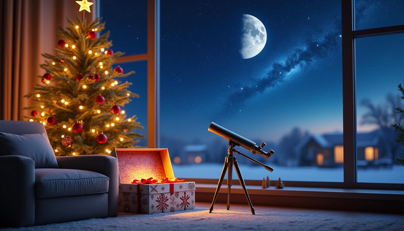 explorez le ciel nocturne avec votre premier cadeau d'astronomie et découvrez des objectifs astronomiques fascinants à observer sous le sapin.