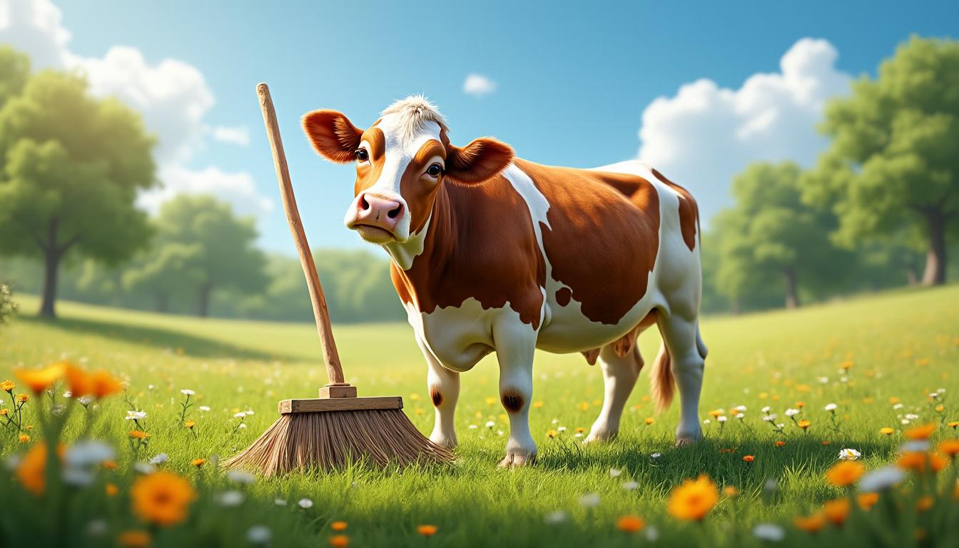 découvrez véronika, la vache ingénieuse qui utilise un balai pour se gratter, une curiosité étonnante en biologie animale.