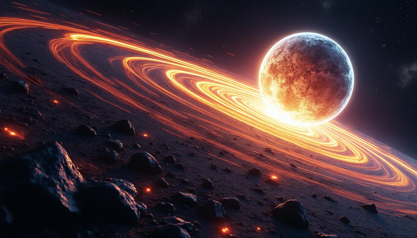 découvrez l'étude d'une onde de choc en arc persistante dans une naine blanche magnétisée en accrétion sans disque, révélant des phénomènes astrophysiques uniques et leurs implications.