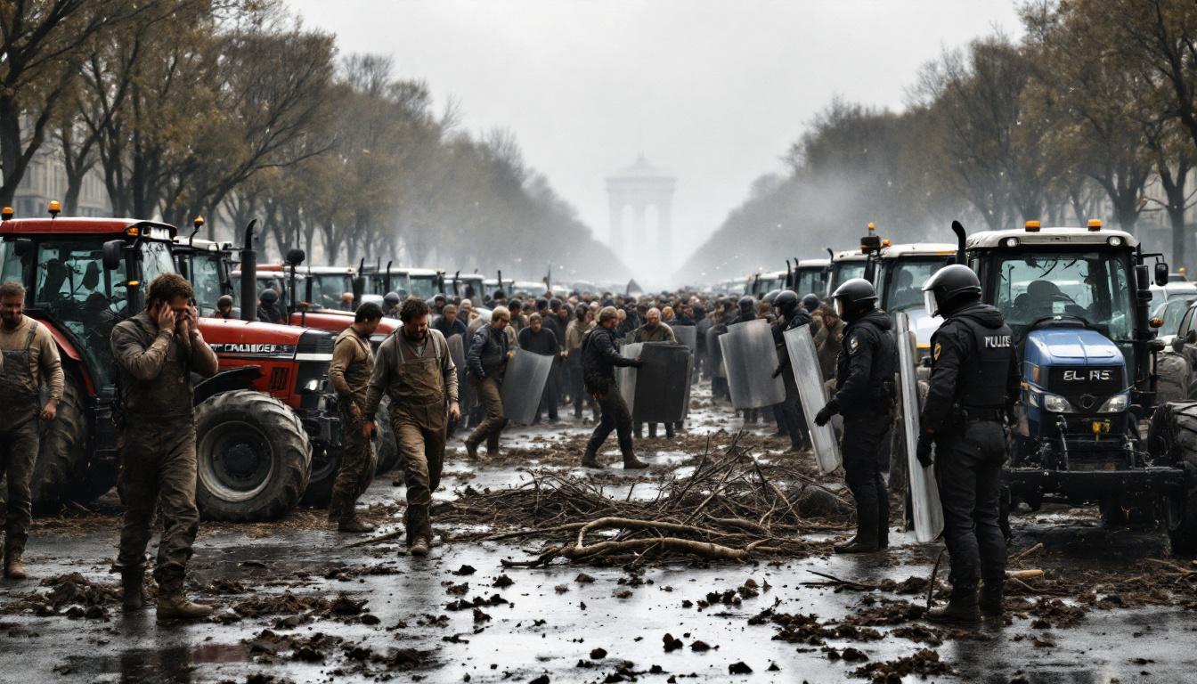 découvrez comment l'intelligence artificielle génère des vidéos trompeuses représentant faussement une mobilisation massive d'agriculteurs et des crs en larmes à paris, entre réalité et fiction.