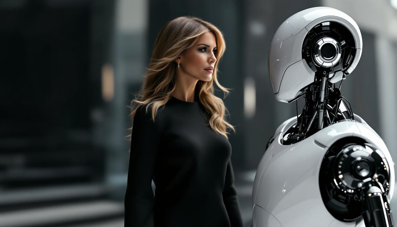 melania trump se promène avec un robot à la maison blanche, sous le regard attentif de brigitte macron, une scène inattendue mêlant technologie et diplomatie.