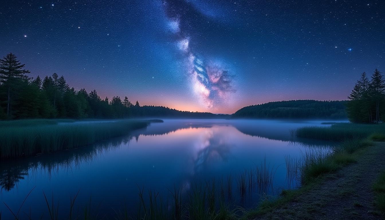 découvrez la magie du ciel étoilé au-dessus d'un lac paisible en maine-et-loire. une expérience unique pour les passionnés d'astronomie et les amoureux de la nature.
