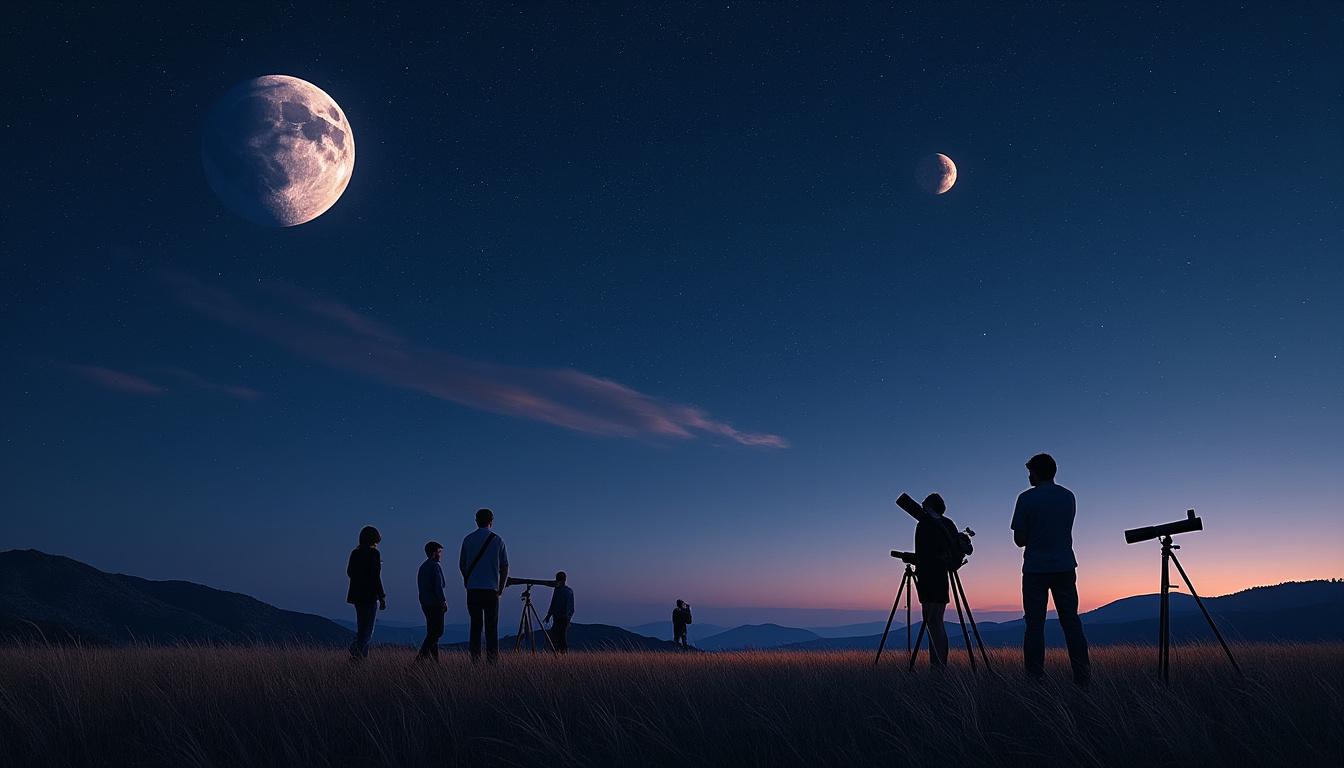 participez à une soirée d'observation astronomique à vesc pour admirer la beauté de la lune et de jupiter sous un ciel étoilé.